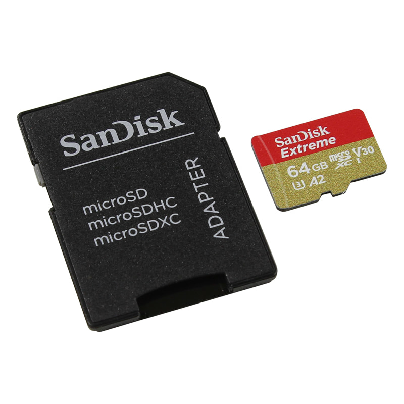 Карта памяти SanDisk Extreme microSDXC 64 Гб V30, UHS-I Class 3 (U3), Class 10 (SDSQXA2-064G-GN6MA) UHS-I Class 3 (U3)